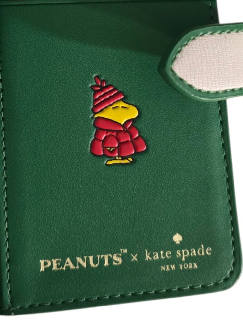 NWT Kate Spade x Peanuts Snoopy Medium Bifold Wallet KM584 White Green Leather - Picture 4 of 10